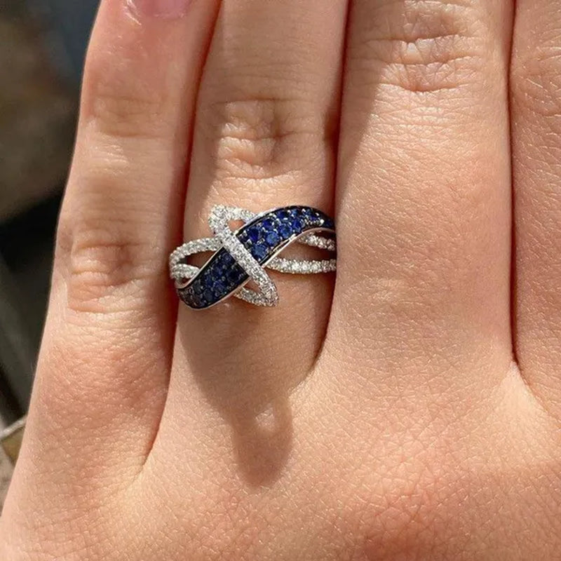 Women'S Fashion Rings Exquisite Silver-Plated Blue Gemstone Ring Noble Women Diamond Engagement Wedding Birthday Cocktail Ring Beautiful Charming Valentine'S Day Gift Proposal Ring Size 5-11