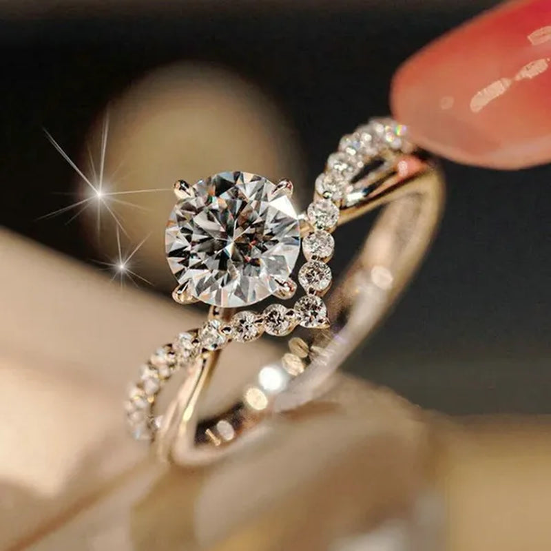 Luxury 925 Sterling Silver White Sapphire Ring round Cut Moissanite Diamond Jewelry for Women Rings Beautiful Bride Proposal Engagement Wedding Accessories Party Anniversary Gift