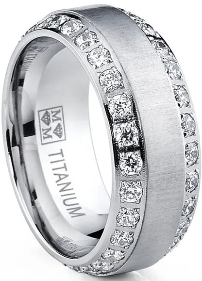 1.75 Carats Men'S Titanium Wedding Band Ring 8MM Rose Goldtone Black Silvertone