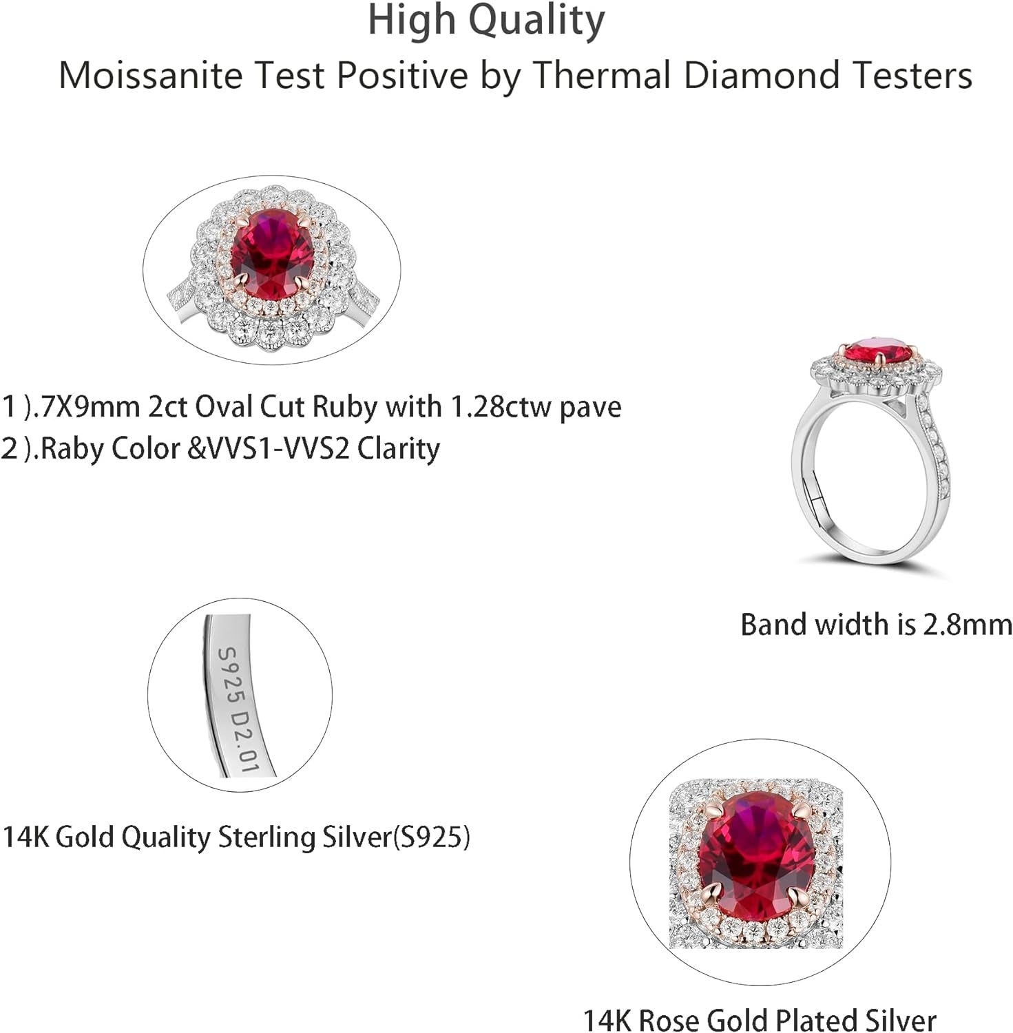 Ruby Rings Engagement Ring for Women 2Ct Oval Cut Created Ruby/Cut Moissanite, Milgrain Floral Double Halo Wedding Ring Moissanite Accents 14K Gold QUALITY Sterling Silver