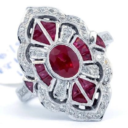 Large 925 Sterling Silver Natural Gemstone Ruby & White Sapphire Diamond Ring Wedding Anniversary Brand Women Jewelry