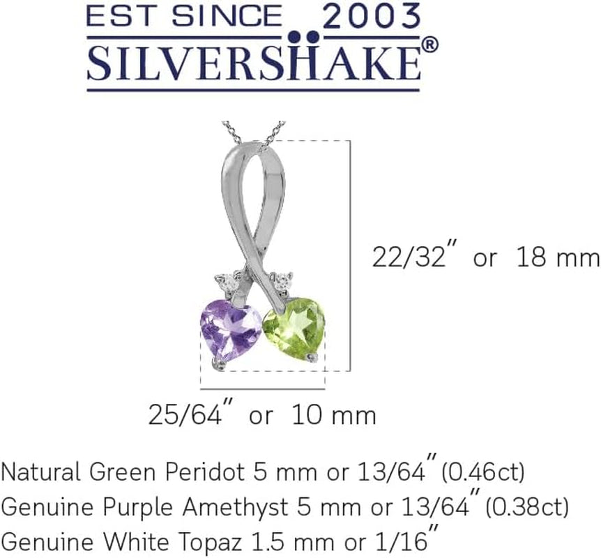 5MM Heart Shape Gemstone 925 Sterling Silver Twin Heart Ribbon Pendant with 18 Inch Chain Necklace Family Birthstone Jewelry for Women