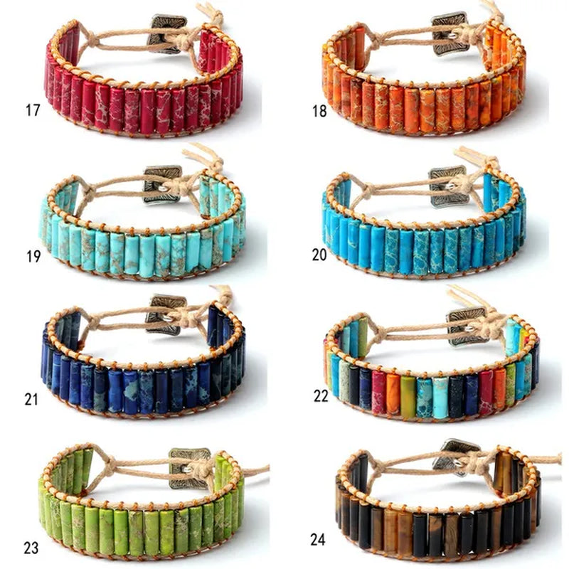 Bohemian Bracelet Tube Natural Emperor Stone Beaded Leather Wrap Chakra Bangles&Bracelets Couples Jewelry the Best Friend Gifts