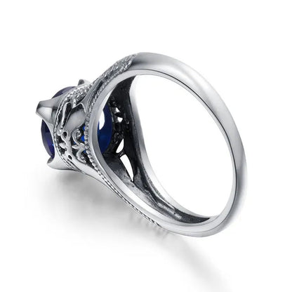 High Quality Fashion 2016 Blue Sapphire Vintage Wedding Ring Antique 925 Sterling Silver for Women Jewelry