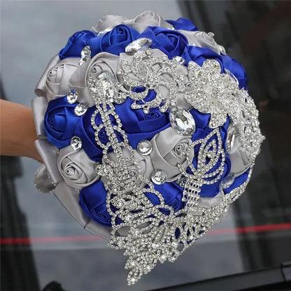 21cm Satin Flowers Wedding Bouquet Bridal Beautiful Hand Holding Flower Bouquet Rhinestone Brooch Bouquets Casamento Ramos De Novia Crystal Bridal Bouquet Broochfull