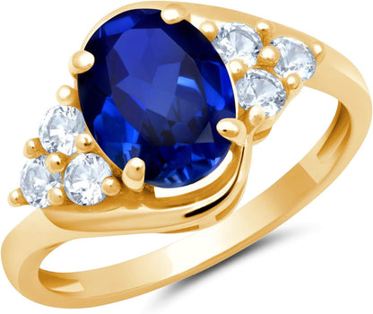 Gemstone Oval Sunburst Halo Ring for Women in 10K White or Yellow Gold with Created White Sapphire and Birthstone Anniversary Ring Size 5 to 9