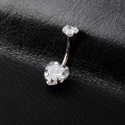 Trendy 925 Sterling Silver Heart Diamond Drop Belly Button Rings Women Belly Body Piercing Button Navel Ring Jewerly