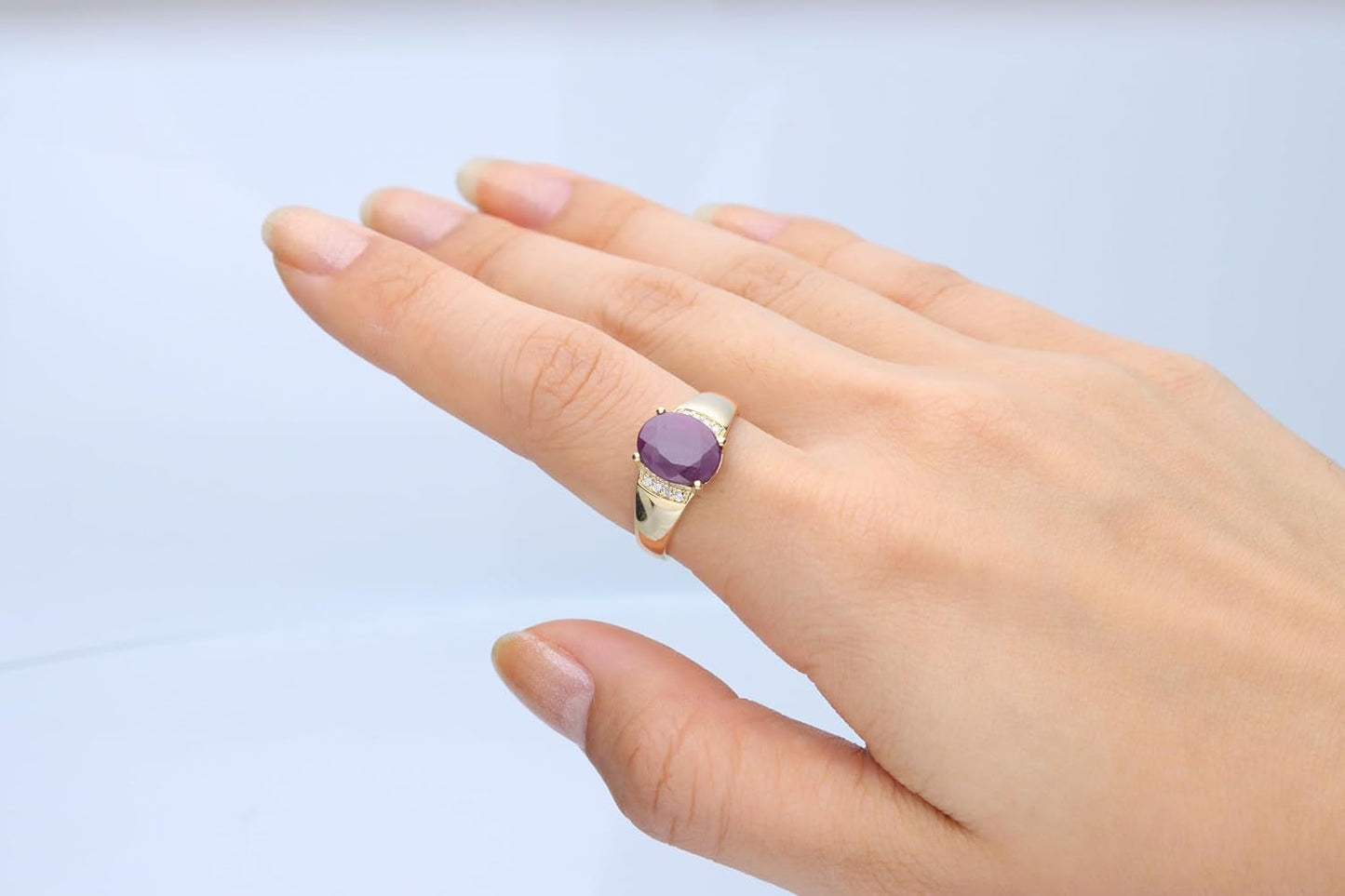 10K Yellow Gold 3Ct Genuine Opaque Ruby Ring with Diamonds for Women Holiday Gifts | Ethically, Authentically & Organically Sourced (Oval) Shaped Ruby Hand-Crafted Jewelry for Her | Ruby Ring for Women Holiday Gifts