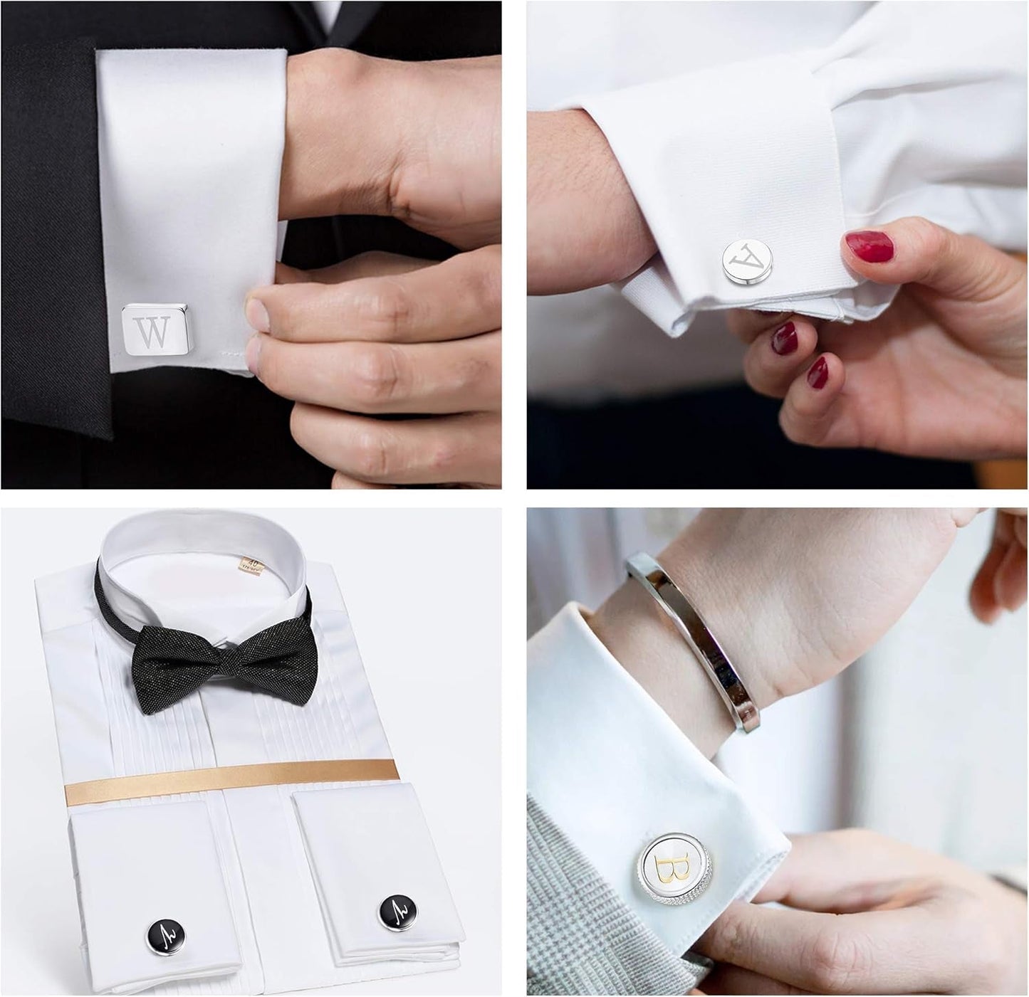 4Pairs Men'S Initial Letter Shirts Cufflinks Engraved Shirt Cufflink Alphabet Set Fashion Dazzle Tuxedo Cufflinks Business Wedding Father'S Daygift