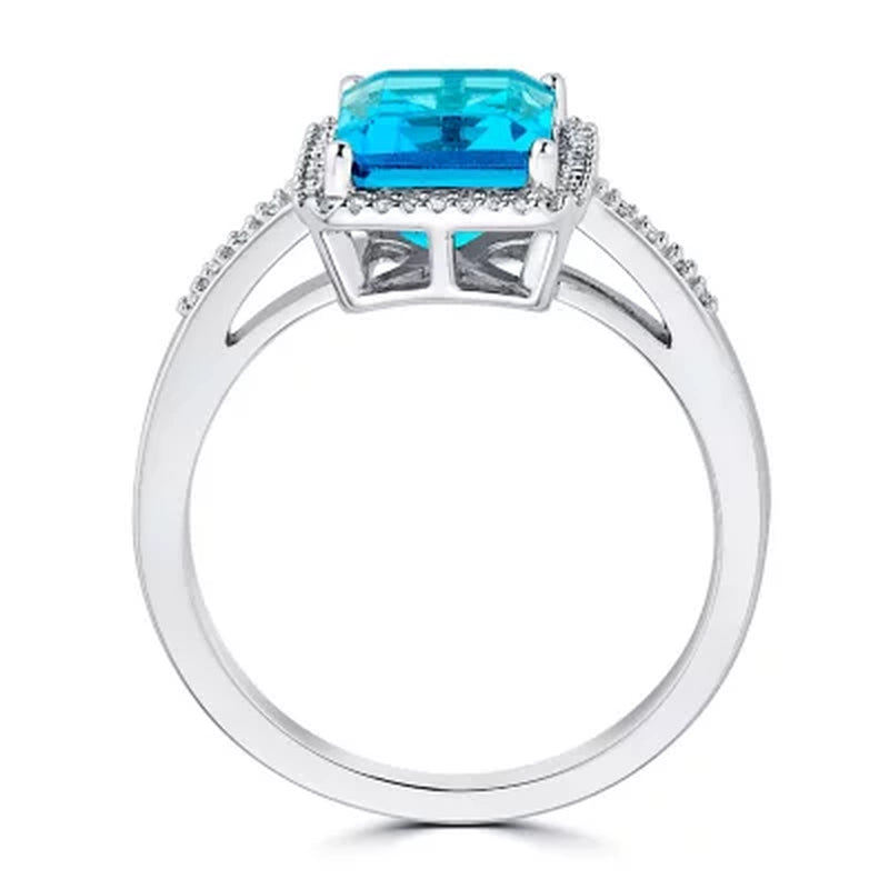 Blue Topaz and 0.14 CT. T.W. Diamond Ring in Sterling Silver