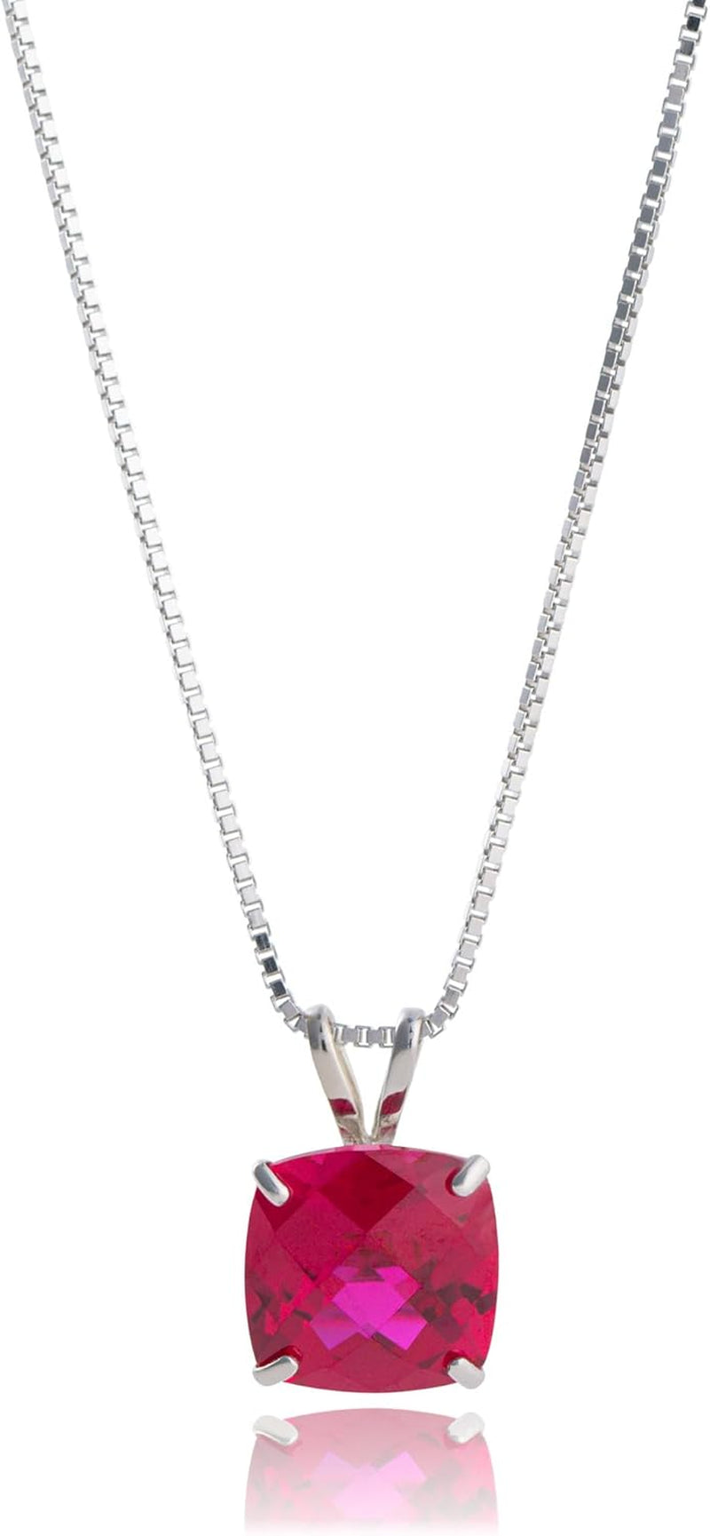 925 Sterling Silver 8Mm Cushion Cut Birthstone Solitaire Pendant Necklace for Women with Box Chain