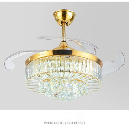 42 Inches Ceiling Fan Light Remote Control LED Pendant Light Crystal Dimmable Metal Luxury Invisible Ceiling Chandelier Lighting