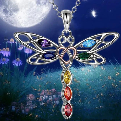 Delicate Colorful Zircon Dragonfly Necklace Insect Dragonfly Wings Pendant Engagement Necklaces for Women Insect Jewelry Creative Dragonfly Accessories Birthday Party Anniversary Gift