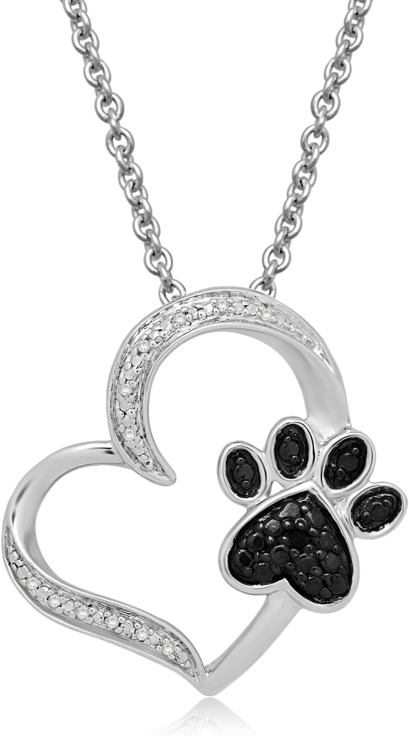 Womens Heart with Dog Paw in Sterling Silver Necklace 18 Inch Cable Chain