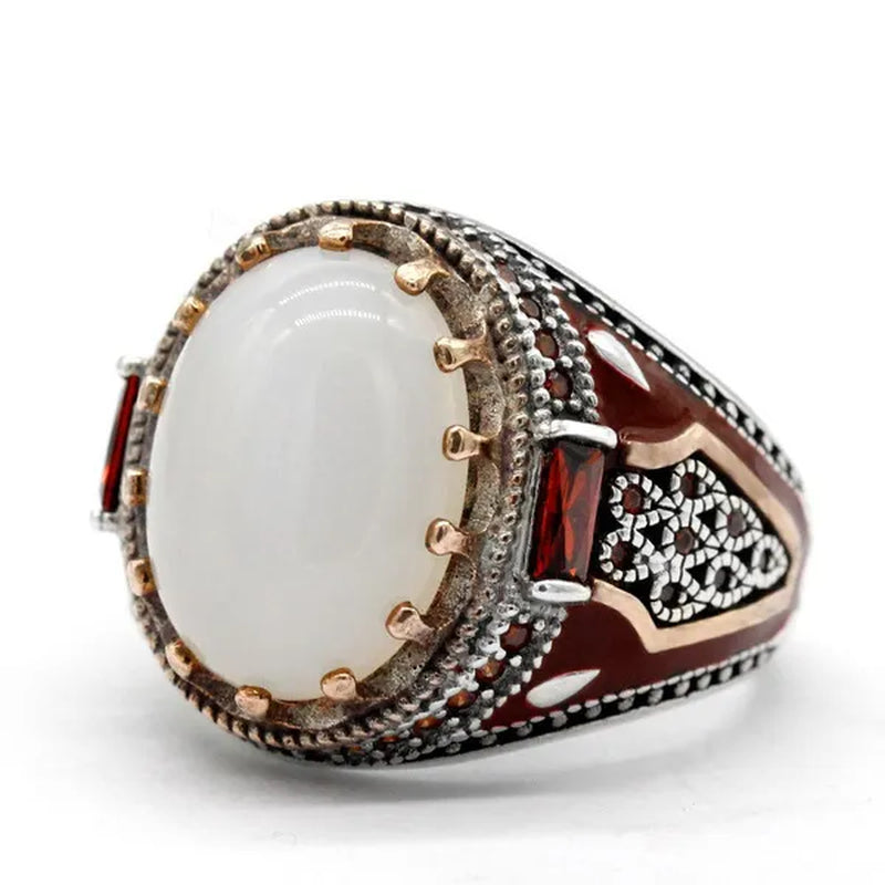 Business Men's Fashion  Ring Luxury Domineering White Turquoise Ring Wedding Engagement Ring Party Jewelry Size 6-13