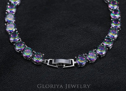 Gloriya Perfect 0.5 Carat Round Cut Mystic Rainbow Crystal Silver Plated Fashion Ladies Tennis Bracelet For Women Jewelry