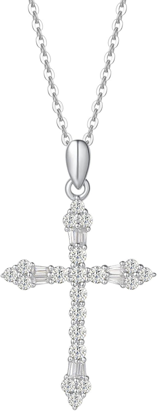 Cross Necklace for Women 925 Solid Sterling Silver Cubic Zirconia Twisted Cross Infinity Loop Princess Pendant Necklace Faithful for Women Girls, 18" Extender