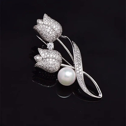 Brooch Rhinestone Tulip Flower Brooch Anti-Glare Suit Brooch Collar Pin Jewelry