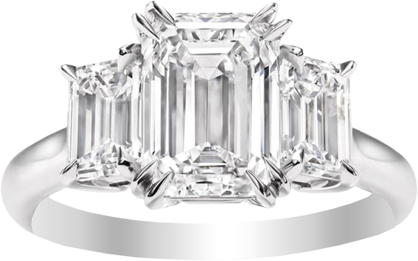 3 Three Stone Emerald Diamond Engagement Ring 14K White Gold (H-I Color VS1-VS2 Luxury Collection)