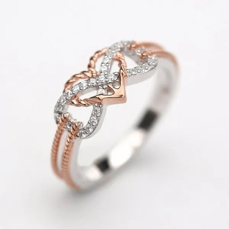 Exquisite 925 Sterling Silver Rings Infinite Love Motif Two-tone Anchor Heart Promise Anniversary Engagement Wedding Jewelry Ring Gift For Women Size 6 - 10