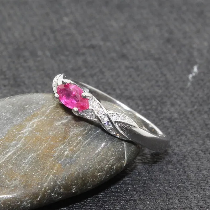 Elegant silver ruby for girl 3 mm * 6 mm natural Myanmar ruby ring 925 sterling silver ruby ring romantic gift for girlfriend