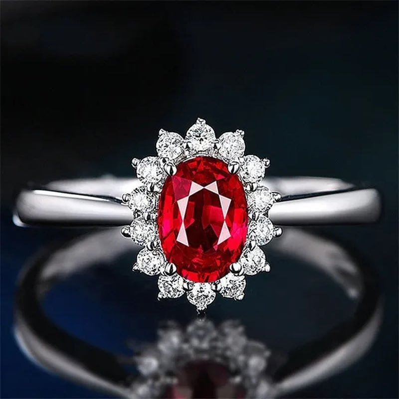 New Ruby Diana Sunflower Lady Ring Classic Living Mouth Design Women'S Ring