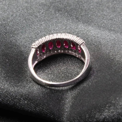 100 % real blood red ruby wedding ring 7 pcs 2.5 mm * 5 mm natural ruby silver ring classic 925 sterling silver ruby ring