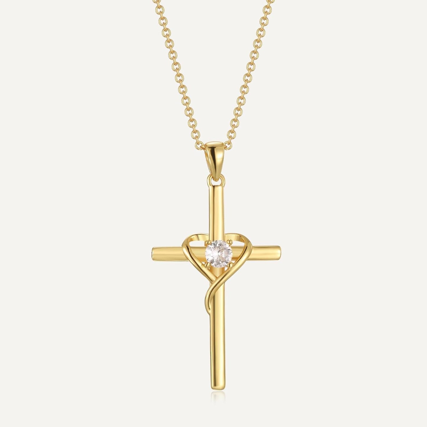 Cross Necklace for Woman,18K Gold Plated Cross Shaped Diamond Embellished Pendant Religious Necklace Christian Jewelry Chain 45 Cm/17.71 Inches