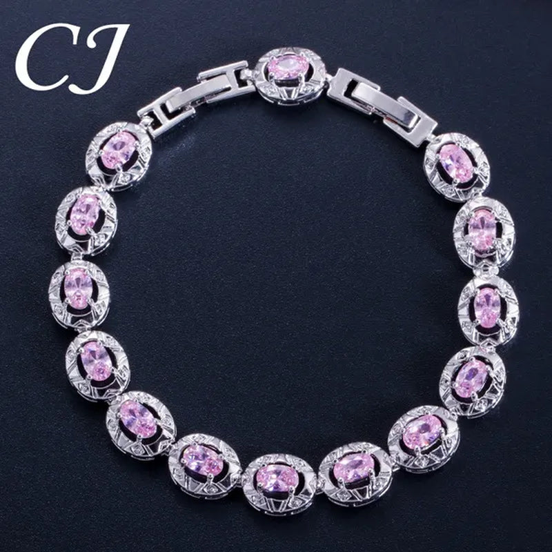CANDICE Silver Plated Link Chain Bracelets Round Green Crystal Fashion Jewelry For Lady（Extended Clasp）