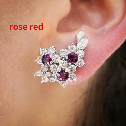 Fashion Flower Earrings Blue Sapphire Stud Earrings for Women Daily Casual Ear Climber Earrings Jewelry