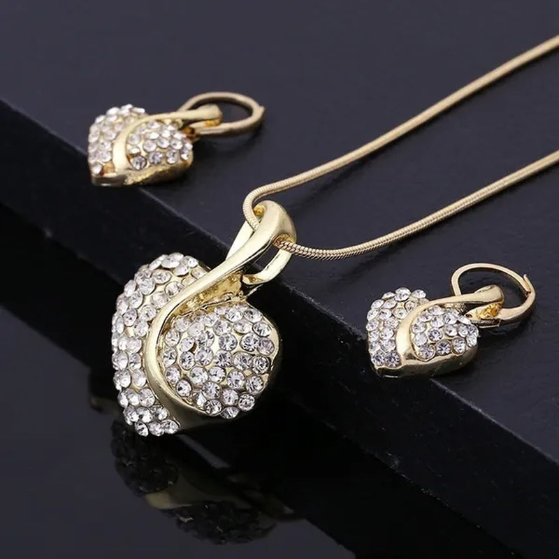 Elegant 1set Fashion Cubic Zirconia Ladies Party Ruby Sapphire Heart Shape Necklace Earring Set Female Gifts Bridal Jewelry Sets