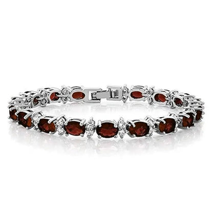 925 Sterling Silver Gorgeous Oval Ruby Amethyst Aquamarine Sapphire and round Sparkling Cubic Zirconia CZ Tennis Bracelet Jewelry Gift