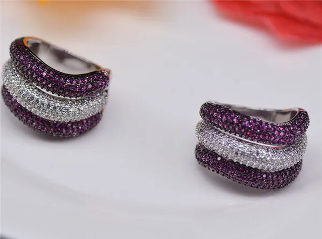 Luxury  Silver Natural Gemstones Ruby Sapphire Multilayer Rings Birthstone Engagement Rings Wedding Anniversary Bride Women Ring Size 6 7 8 9 10