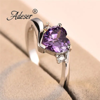 Heart Cut 5ct Amethyst Purple Crystal Zircon 925 Silver Ring Jewelry Gift Size 5-11