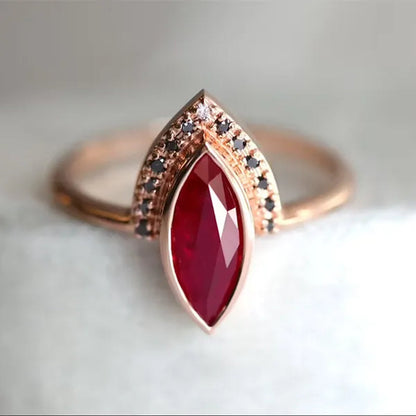 Unique Natural Rhombus 2 in 1 Ruby Engagement  Ring Marquise Bridal  Wedding Ring With Black Diamonds Women Ruby Ring Diamond Fine Jewelry Set （size 5-11）