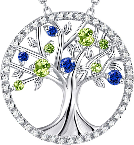 Tree of Life Necklace for Her May Birthstones Emerald Necklace for Women Fine Jewelry for Wife Birthday Gifts for Mother Sterling Silver