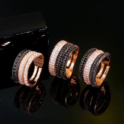 CANDICE New Arrival Trendy Cubic Zircon 3 Row Round Adjustable Open Cuff Ring for Female Cocktail Personality Finger Jewelry