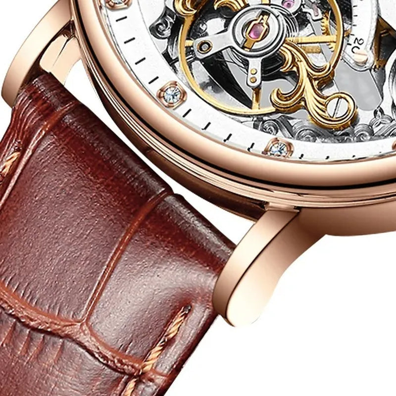 KINYUED Mechanical Automatic Watch Men Tourbillon Wristwatch Sports Clock Mechanism Self Winding Watches Casual Moon horloge man watches