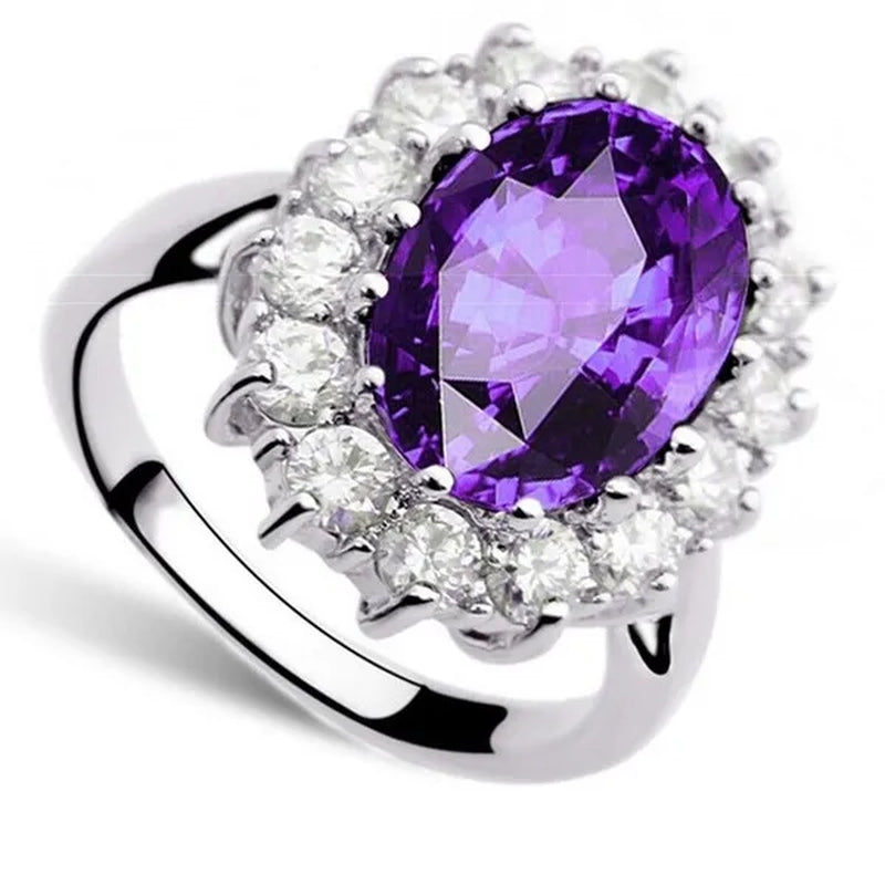 Fashion Natural 925 Silver Sapphire Ring Earring Necklace Set Ladies High-End Crystal Diamond Three-Piece Set Women'S Wedding Jewelry Party Gift Europe and America