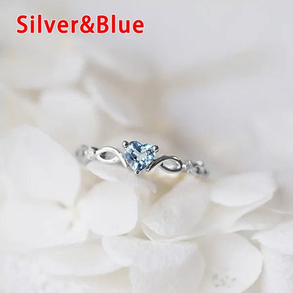 (6 Colors) Simple and Exquisite Women'S Gold -Plated Sky Blue Heart-Shaped Sapphire Diamond Fashion Ring Engagement Wedding Gift Birthday Party High Jewelry (Size 5-11)