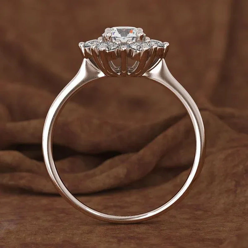 Exquisite Snowflake Cubic Zirconia Rings for Women Rose Gold Plated Silver Color Zircon Ring Bride Wedding Anniversary Party Gift Jewelry