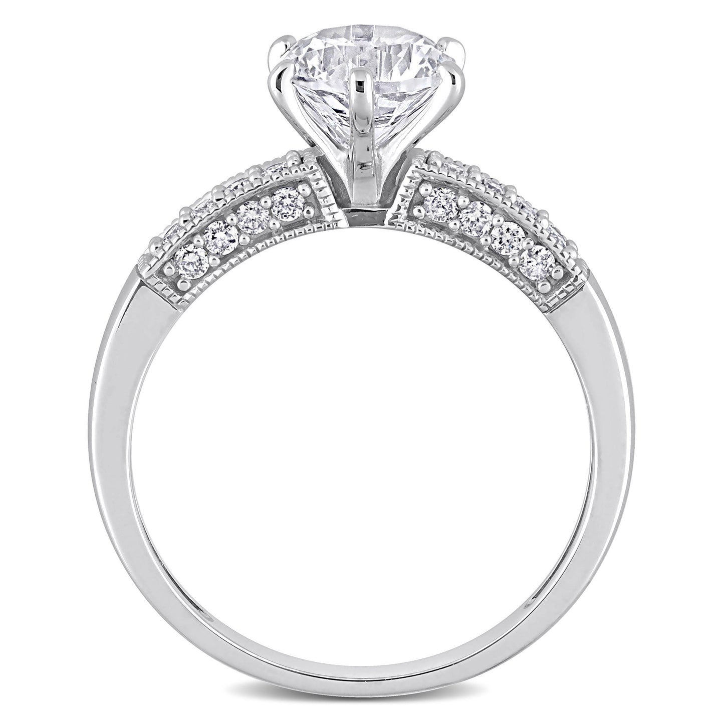Women'S 1 3/8 Carat T.G.W. Round-Cut Created White Sapphire 10Kt White Gold Engagement Ring with 1/4 Carat T.W. Round-Cut Diamond on Band with 6-Prong/Pave Setting