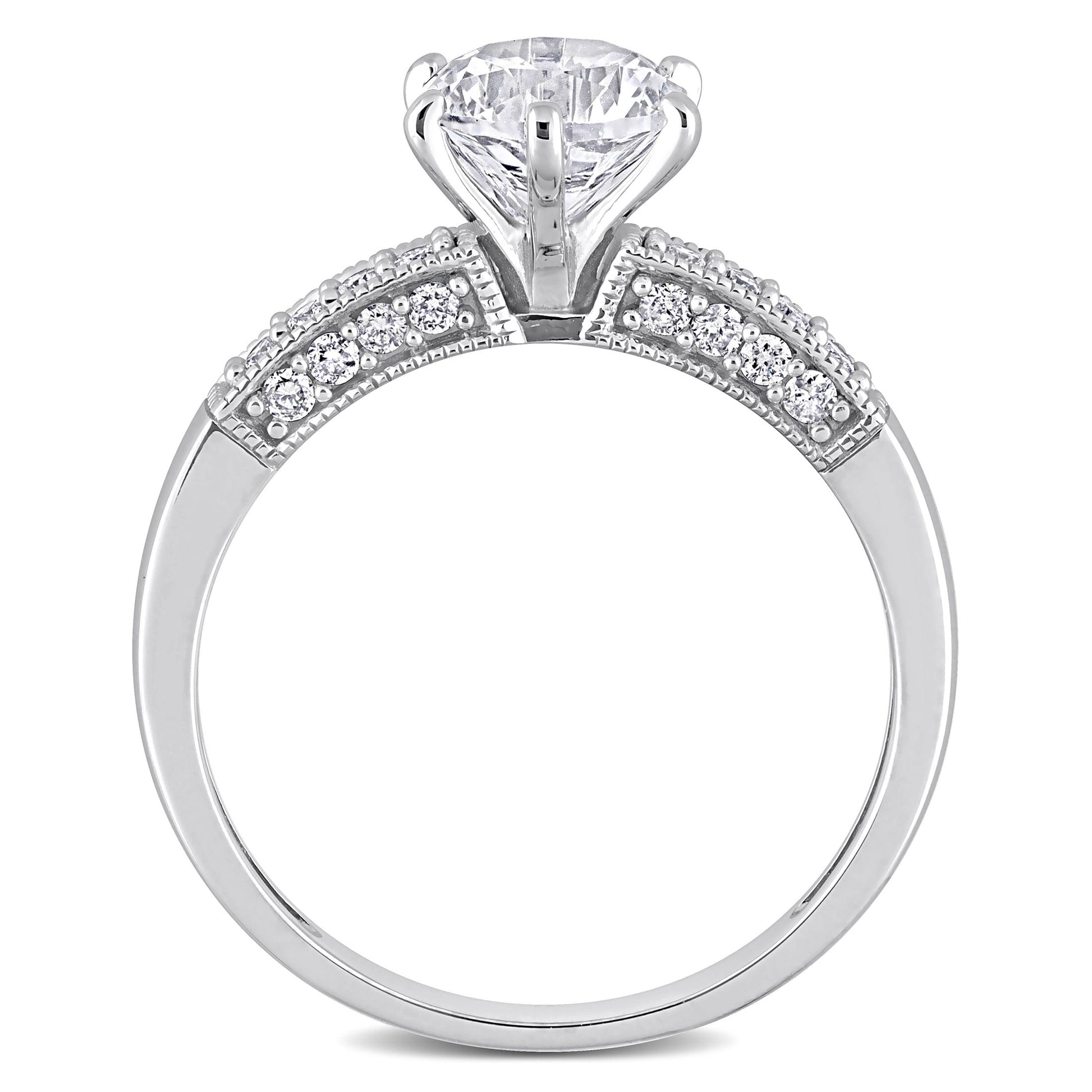 Women'S 1 3/8 Carat T.G.W. Round-Cut Created White Sapphire 10Kt White Gold Engagement Ring with 1/4 Carat T.W. Round-Cut Diamond on Band with 6-Prong/Pave Setting