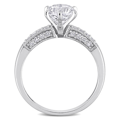 Women'S 1 3/8 Carat T.G.W. Round-Cut Created White Sapphire 10Kt White Gold Engagement Ring with 1/4 Carat T.W. Round-Cut Diamond on Band with 6-Prong/Pave Setting