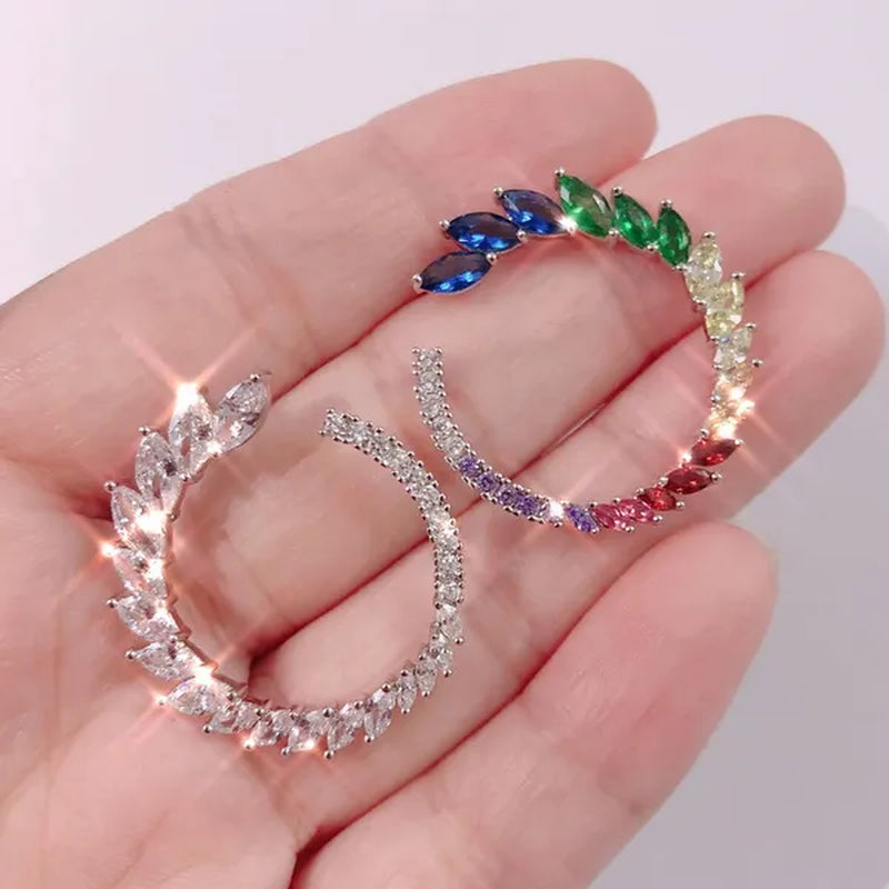 CANDICE Brilliant Yellow Green Blue Stones Prom Party CZ Crystal Big Stud Earrings Pave Setting Trendy 18K White Gold Plated round Ear Jewelry for Women