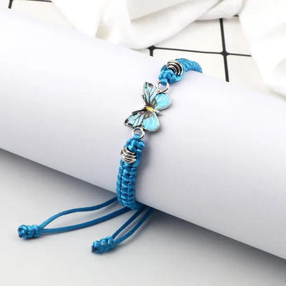 2022 Hot Adjustable Braided String Bracelet for Women Grey Butterfly Pendant Handmade Charm Bangles Fashion Girl Jewelry