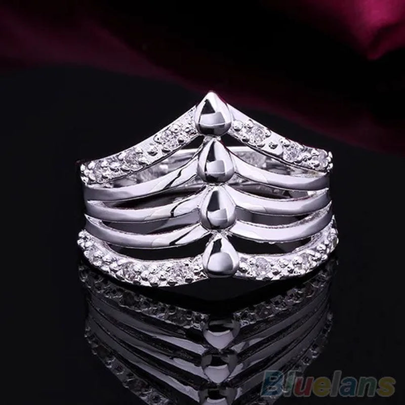 Women's Men's 925 Sterling Silver Multilayer Wedding Party Crystal Wide Ring Size 8