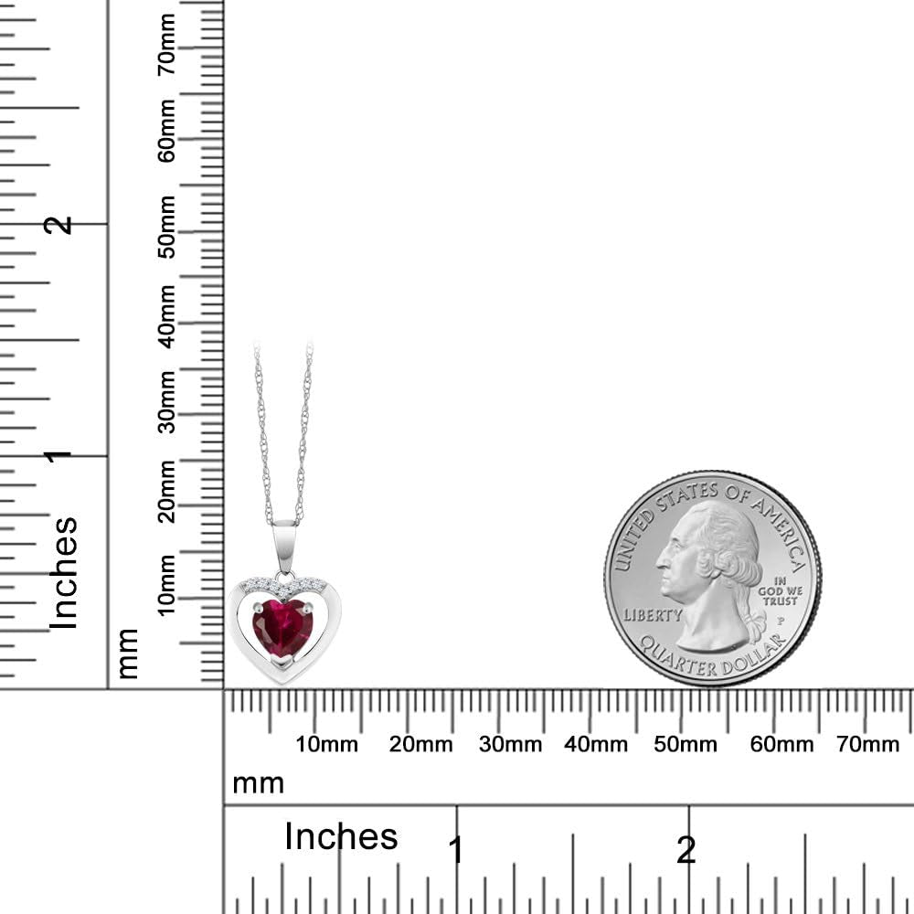 10K White Gold 6MM Heart Shape Gemstone Birthstone and White Diamond Pendant Necklace | Gold Necklace for Women | with 18 Inch Chain
