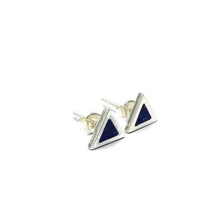 Triangle Lapis Lazuli Mosaic Micro Mosaic Sterling Silver Stud Earrings, Semi Precious Gemstone by Hstudio