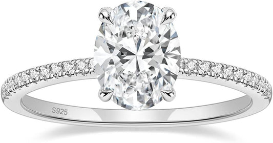3CT 925 Sterling Silver Engagement Rings Oval Cut Cubic Zirconia CZ Wedding Promise Rings for Her Stunning Wedding Bands for Women Size 3-11
